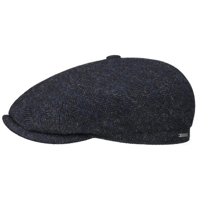 Brooklin Black Herringbone Flatcap by Stetson